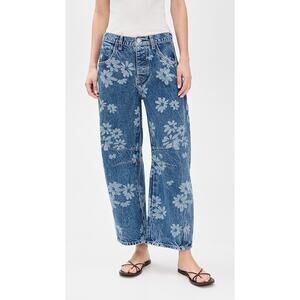 Free People We The Free Good Luck Printed Daisy Barrel Jeans 28